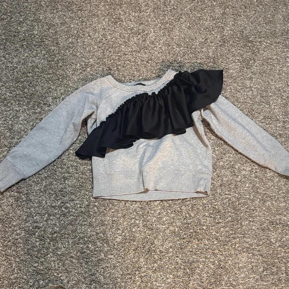 J. Crew Gray Sweatshirt with Black Ruffle
